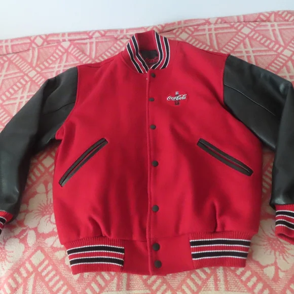 Vintage rare Coca cola livin in brick city Jacket Made In The USA leather wool M